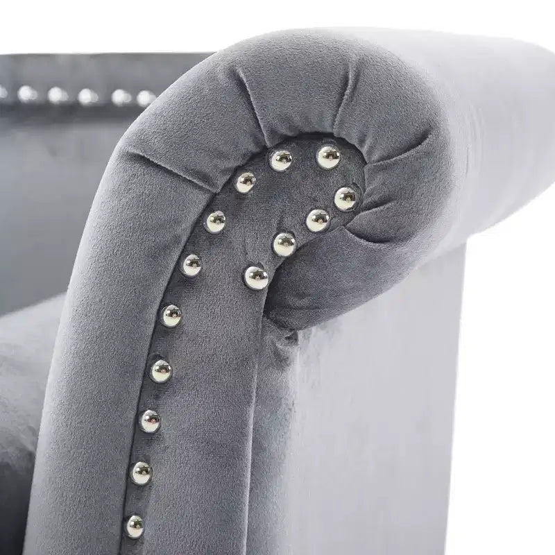 Banc en Velours Whisen 134,6 cm avec Accoudoirs Roulés, Accents de Rivets, Siège Rembourré Minimaliste de Pied de Lit, 2 Coussins, Rembourrage en Mousse Haute Densité
