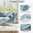Banc en Velours Whisen 134,6 cm avec Accoudoirs Roulés, Accents de Rivets, Siège Rembourré Minimaliste de Pied de Lit, 2 Coussins, Rembourrage en Mousse Haute Densité