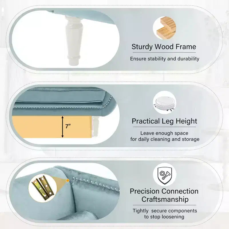 Banc en Velours Whisen 134,6 cm avec Accoudoirs Roulés, Accents de Rivets, Siège Rembourré Minimaliste de Pied de Lit, 2 Coussins, Rembourrage en Mousse Haute Densité