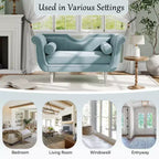 Banc en Velours Whisen 134,6 cm avec Accoudoirs Roulés, Accents de Rivets, Siège Rembourré Minimaliste de Pied de Lit, 2 Coussins, Rembourrage en Mousse Haute Densité