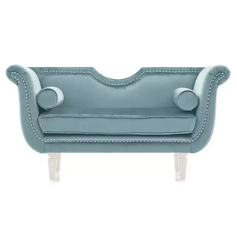 Banc en Velours Whisen 134,6 cm avec Accoudoirs Roulés, Accents de Rivets, Siège Rembourré Minimaliste de Pied de Lit, 2 Coussins, Rembourrage en Mousse Haute Densité