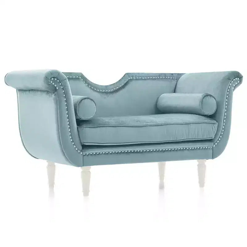 Banc en Velours Whisen 134,6 cm avec Accoudoirs Roulés, Accents de Rivets, Siège Rembourré Minimaliste de Pied de Lit, 2 Coussins, Rembourrage en Mousse Haute Densité