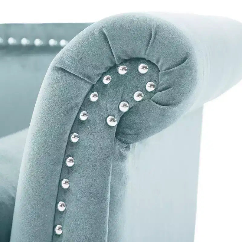 Banc en Velours Whisen 134,6 cm avec Accoudoirs Roulés, Accents de Rivets, Siège Rembourré Minimaliste de Pied de Lit, 2 Coussins, Rembourrage en Mousse Haute Densité