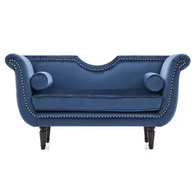 Banc en Velours Whisen 134,6 cm avec Accoudoirs Roulés, Accents de Rivets, Siège Rembourré Minimaliste de Pied de Lit, 2 Coussins, Rembourrage en Mousse Haute Densité