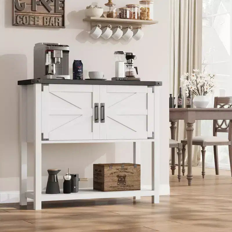 Table console de style rustique avec 2 portes et 2 tiroirs, meuble de rangement en bois pour cuisine, salle à manger, salon, entrée (blanc)