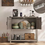 Table console de style rustique avec 2 portes et 2 tiroirs, meuble de rangement en bois pour cuisine, salle à manger, salon, entrée (blanc)