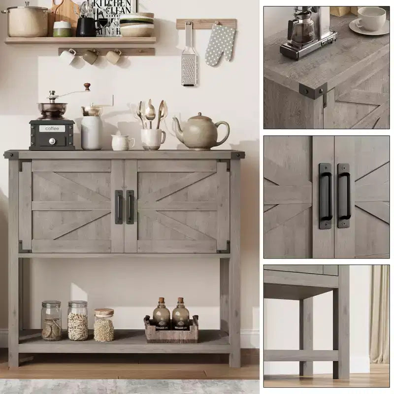 Table console de style rustique avec 2 portes et 2 tiroirs, meuble de rangement en bois pour cuisine, salle à manger, salon, entrée (blanc)