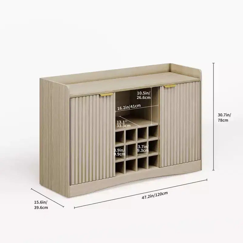 Meuble Bar à Vin Moderne 47W, Meuble Bar à Café Autonome avec 9 Supports à Verres et 12 Casier à Bouteilles, Buffet de Rangement en Bois, Marron