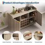 Meuble Bar à Vin Moderne 47W, Meuble Bar à Café Autonome avec 9 Supports à Verres et 12 Casier à Bouteilles, Buffet de Rangement en Bois, Marron