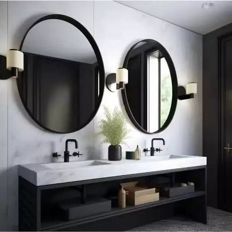 USHOWER Lot de 2 miroirs ronds noirs pour salle de bain avec cadre en métal, miroirs circulaires pour décoration murale, miroir de courtoisie de salle de bain, miroir d'entrée