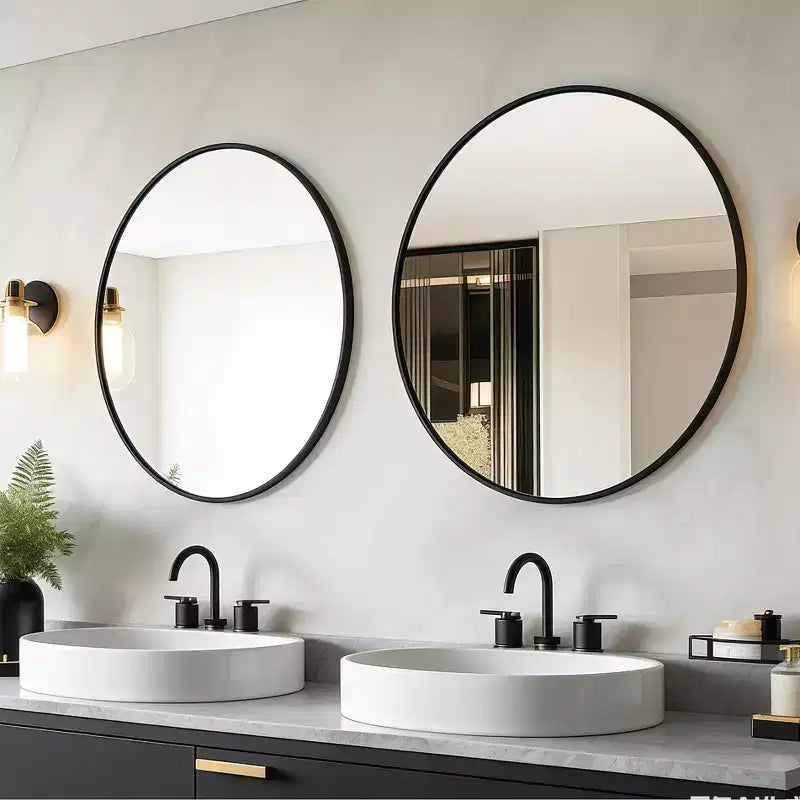 USHOWER Lot de 2 miroirs ronds noirs pour salle de bain avec cadre en métal, miroirs circulaires pour décoration murale, miroir de courtoisie de salle de bain, miroir d'entrée