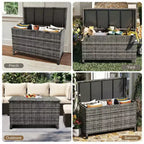 Coffre de Rangement Extérieur de 80 Gallons - Étanche en Rotin PE Tressé Résistant aux Intempéries - Rangement Spacieux pour Patio