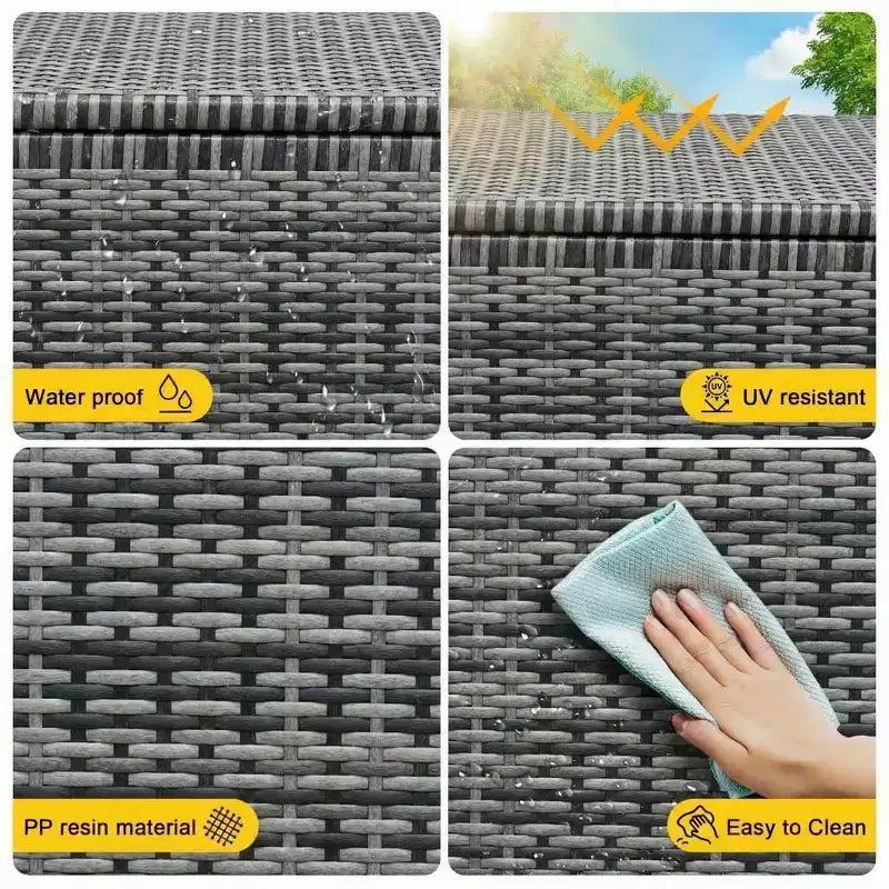 Coffre de Rangement Extérieur de 80 Gallons - Étanche en Rotin PE Tressé Résistant aux Intempéries - Rangement Spacieux pour Patio