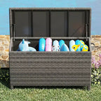 Coffre de Rangement Extérieur de 80 Gallons - Étanche en Rotin PE Tressé Résistant aux Intempéries - Rangement Spacieux pour Patio