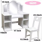 Coiffeuse 2 en 1 pour enfants avec lumières, ensemble bureau et chaise de princesse, étagères de rangement et armoire pour jeu d'imitation