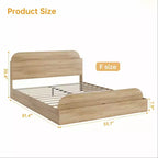 Cadre de lit COZONY, plateforme en bois avec tête de lit de rangement, pied de lit surélevé, lattes robustes, pas besoin de sommier tapissier