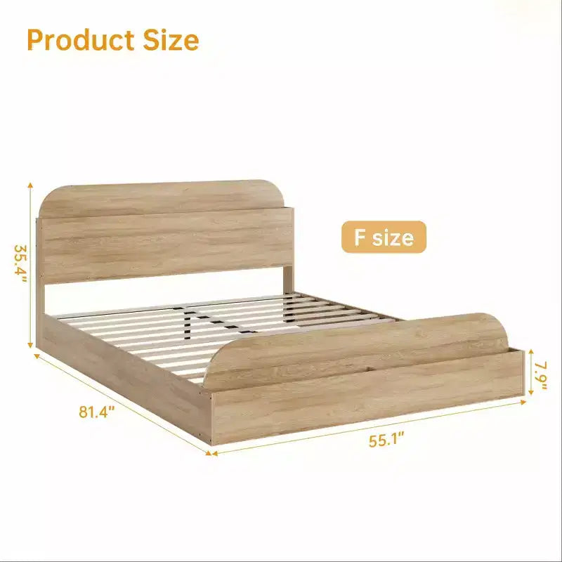 Cadre de lit COZONY, plateforme en bois avec tête de lit de rangement, pied de lit surélevé, lattes robustes, pas besoin de sommier tapissier