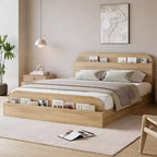 Cadre de lit COZONY, plateforme en bois avec tête de lit de rangement, pied de lit surélevé, lattes robustes, pas besoin de sommier tapissier