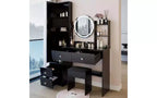 Ensemble de coiffeuse naturelle de 17 pouces avec armoire-miroir pleine longueur et lumières, rangement et tabouret assorti pour chambre à coucher