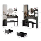 Ensemble de coiffeuse naturelle de 17 pouces avec armoire-miroir pleine longueur et lumières, rangement et tabouret assorti pour chambre à coucher