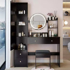 Ensemble de coiffeuse naturelle de 17 pouces avec armoire-miroir pleine longueur et lumières, rangement et tabouret assorti pour chambre à coucher