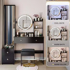 Ensemble de coiffeuse naturelle de 17 pouces avec armoire-miroir pleine longueur et lumières, rangement et tabouret assorti pour chambre à coucher