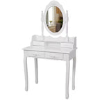 Coiffeuse Maquillage Moderne avec Miroir, 4 Tiroirs, Tabouret Assorti pour Chambres de Filles, Finition Blanche, Design Compact