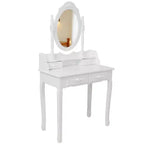 Coiffeuse Maquillage Moderne avec Miroir, 4 Tiroirs, Tabouret Assorti pour Chambres de Filles, Finition Blanche, Design Compact