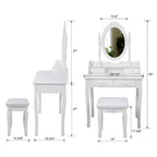 Coiffeuse Maquillage Moderne avec Miroir, 4 Tiroirs, Tabouret Assorti pour Chambres de Filles, Finition Blanche, Design Compact