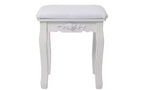 Coiffeuse Maquillage Moderne avec Miroir, 4 Tiroirs, Tabouret Assorti pour Chambres de Filles, Finition Blanche, Design Compact