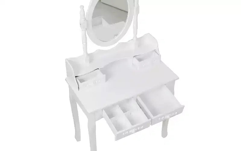 Coiffeuse Maquillage Moderne avec Miroir, 4 Tiroirs, Tabouret Assorti pour Chambres de Filles, Finition Blanche, Design Compact