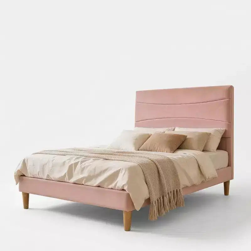 COZONY Cadre de Lit Plateforme Rembourré en Velours avec Tête de Lit, Aucun Sommier Tapissier Requis, Support à Lattes en Bois, Rangement Sous le Lit, Silencieux, Facile à Assembler