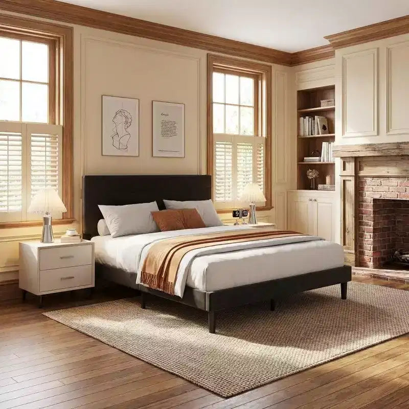 COZONY Velvet Upholstered Platform Bed Frame with Headboard, No Box Spring Needed, Wooden Slats Support, Under-Bed Storage, Noise-Free, Easy Assembly
