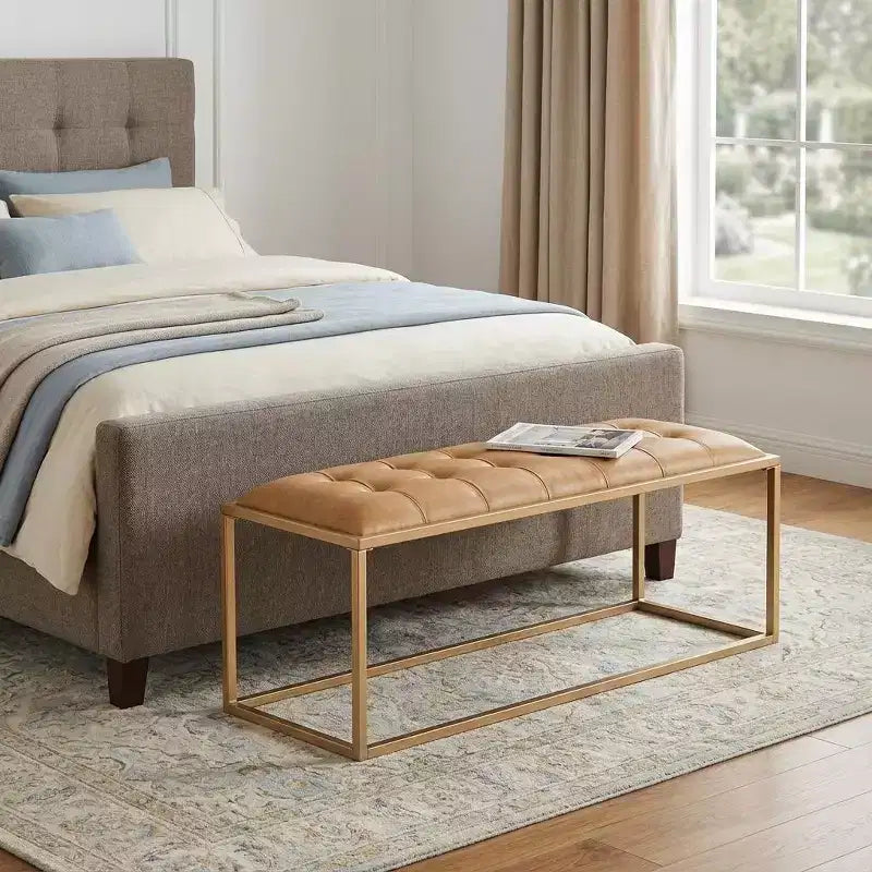 Banc de chambre HomeRoots 43" marron et or, rembourré