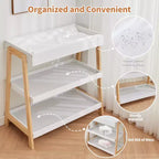 Table à langer moderne avec matelas imperméable et 2 étagères de rangement, Meuble de puériculture portable en bois pour nouveau-nés/bébés, Bois+Blanc
