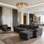 GDFStudio Huehi Canapé d'angle moderne en velours côtelé de 124 po avec pouf mobile