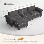 GDFStudio Huehi Canapé d'angle moderne en velours côtelé de 124 po avec pouf mobile