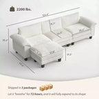 GDFStudio Huehi Canapé d'angle moderne en velours côtelé de 124 po avec pouf mobile