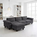 GDFStudio Huehi Canapé d'angle moderne en velours côtelé de 124 po avec pouf mobile