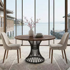 MAYEERTY 47 Round Hourglass Farmhouse Dining Table, MDF Top & Metal Base, 6-Person Versatile Table for Home & Cafe