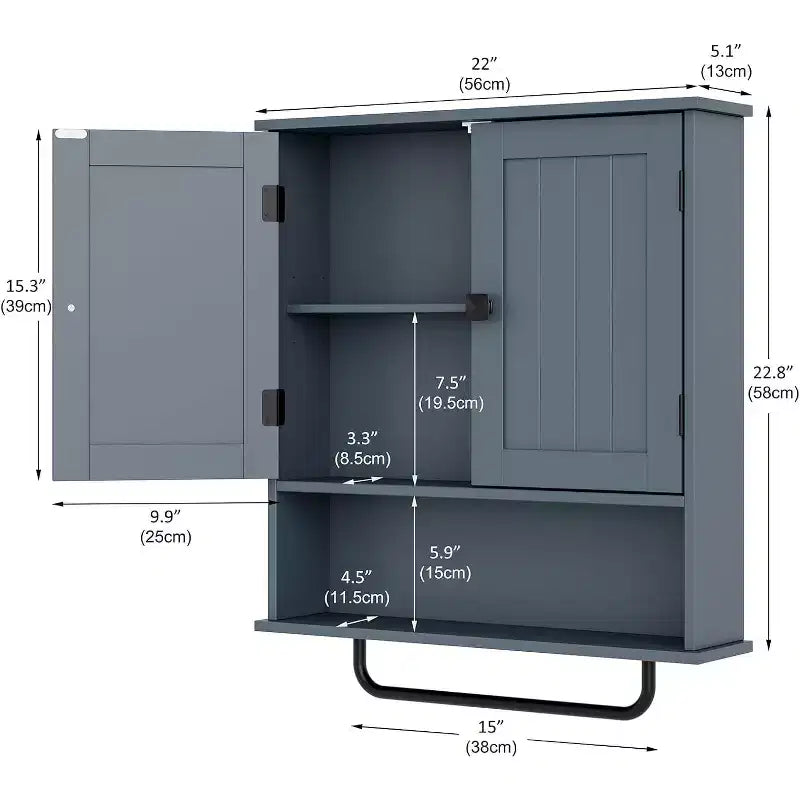 Meuble de salle de bain mural Dcolora avec porte-serviettes et étagère réglable