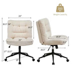 Chaise Criss Cross à Roulettes, Coussin Épaissi Double Couche, Tissu Premium Chaise de Coiffeuse Moderne à Siège Large, Beige Ivoire
