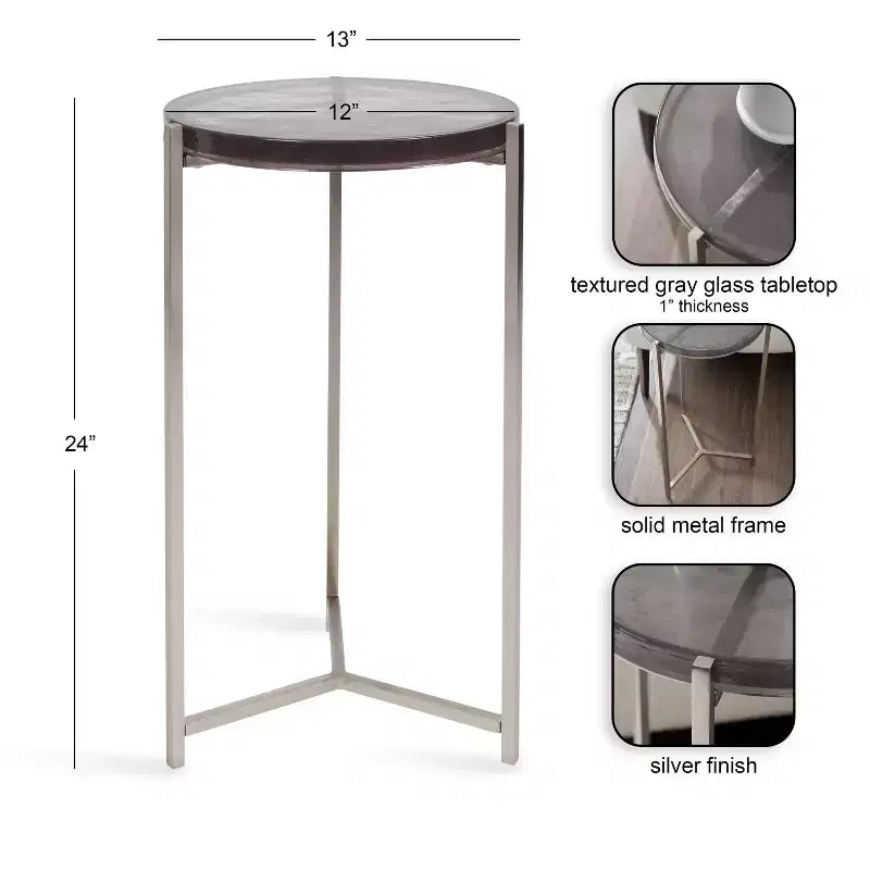 Table d'appoint en verre et métal Kate and Laurel Aguilar, gris et argent, 13x13x24