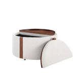 Whisen 29 Pouf de rangement rond moderne, pouf roulant, pouf table basse avec roulettes, deux couvercles réversibles, structure en bois massif