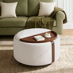 Whisen 29 Pouf de rangement rond moderne, pouf roulant, pouf table basse avec roulettes, deux couvercles réversibles, structure en bois massif