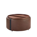 Whisen 29 Pouf de rangement rond moderne, pouf roulant, pouf table basse avec roulettes, deux couvercles réversibles, structure en bois massif