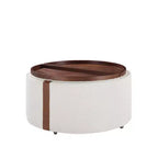Whisen 29 Pouf de rangement rond moderne, pouf roulant, pouf table basse avec roulettes, deux couvercles réversibles, structure en bois massif