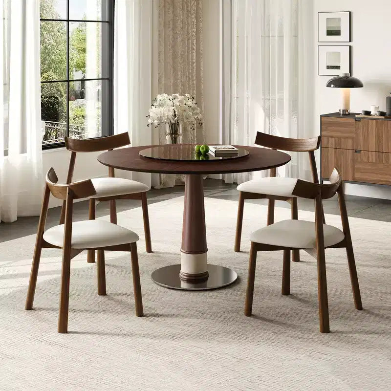 GDFStudio Torres 5-Piece Solid Wood Round Dining Table Set with Tempered Glass Lazy Susan and 4 Chairs