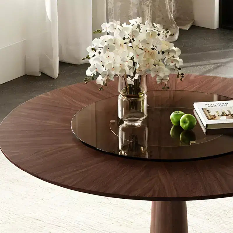 Ensemble de salle à manger rond 5 pièces Torres de GDFStudio en bois massif avec plateau tournant en verre trempé et 4 chaises