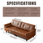 ATJafurn 86 Canapé marron en cuir capitonné avec assise profonde, canapé sectionnel rembourré de style moderne du milieu du siècle, causeuse de luxe rétro pour salon, chambre à coucher